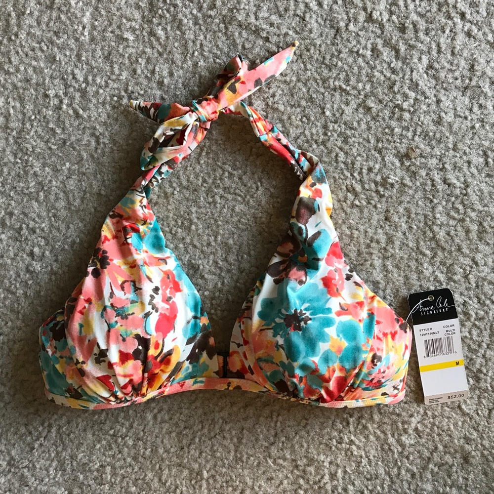 NWT Anne Cole halter bikini top floral multi Med